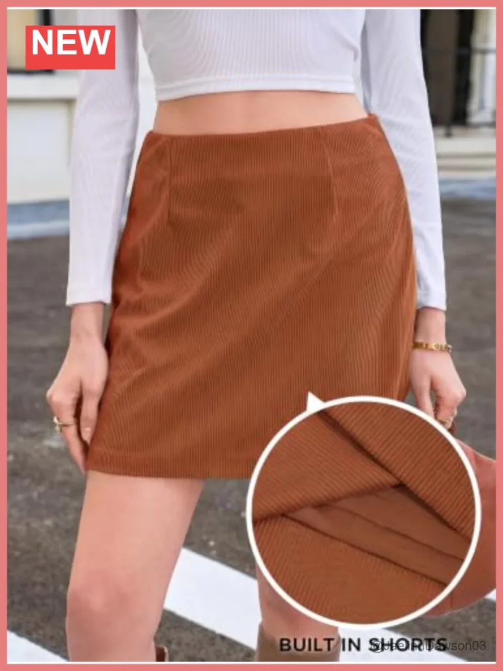 Women's Corduroy A-Line Mini Skirt with Built-in Shorts High Waist